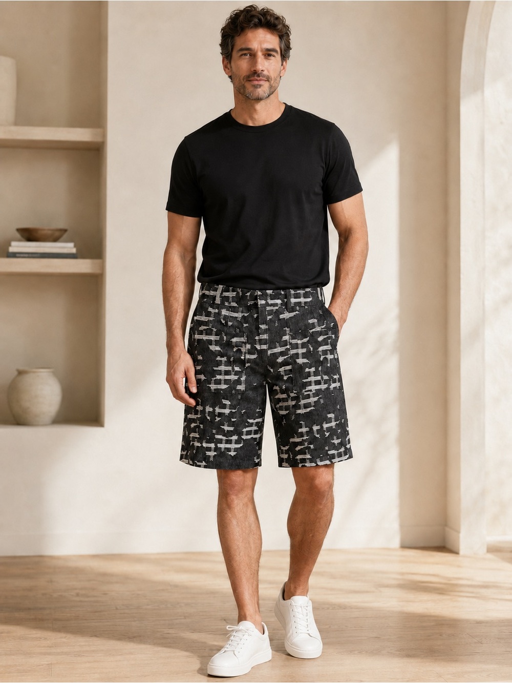 NWT IRO Paris Youri Mens 
Abstract Jacquard Shorts Blue Black US 32-34